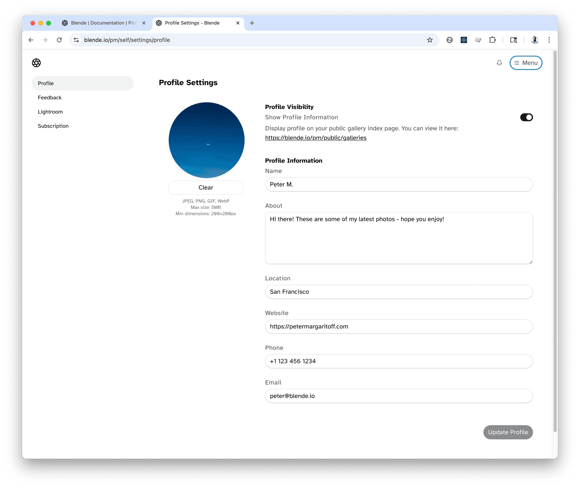 Profile Settings