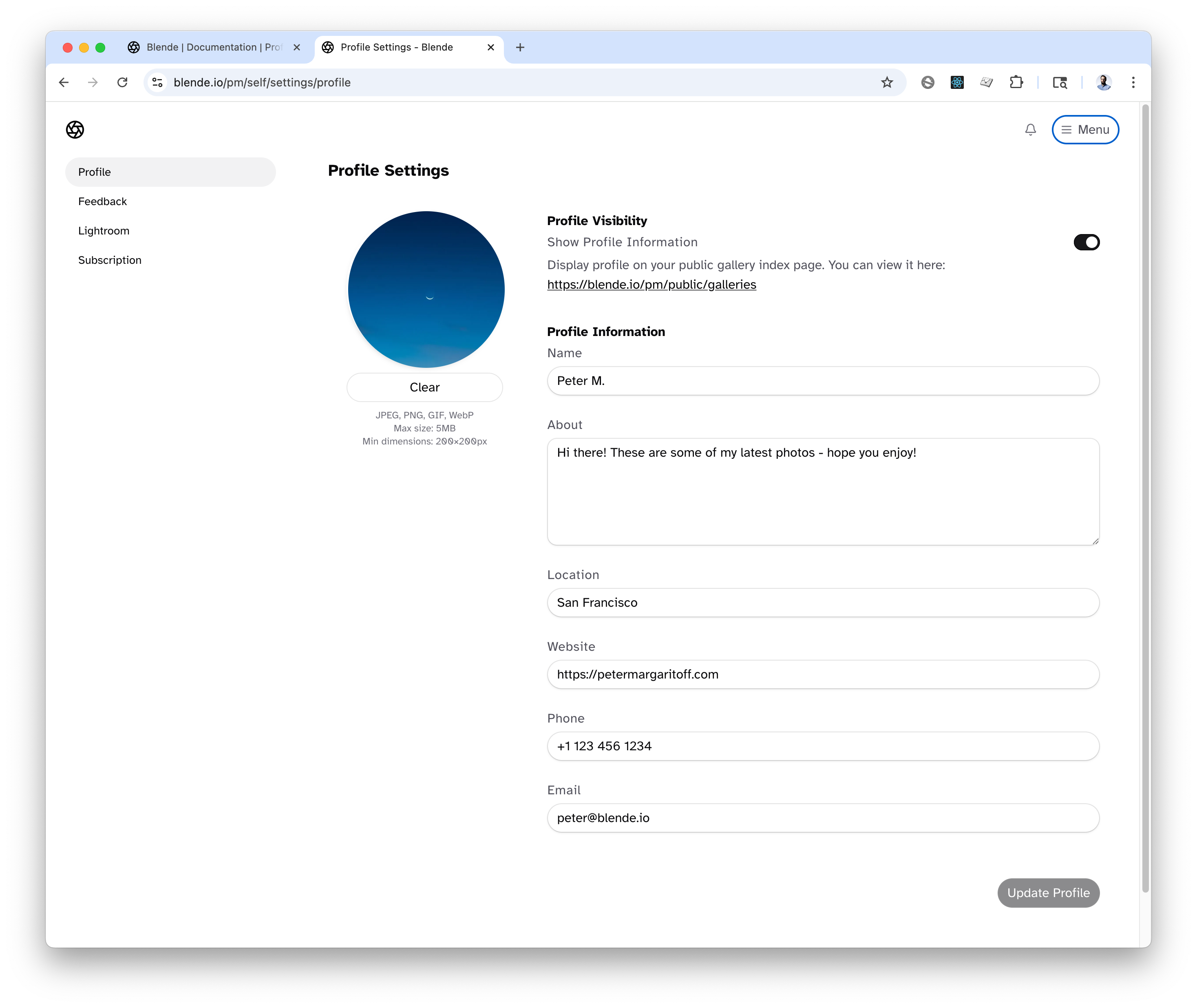 Profile Settings